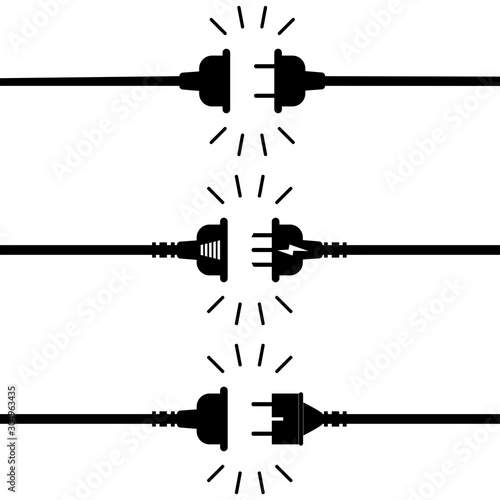 Socket plug isolated icon connection. Plug socket concept. Electric or energy connection icon. Connection and disconnection concept. Concept of 404 error connection. Wire, cable of energy disconnect