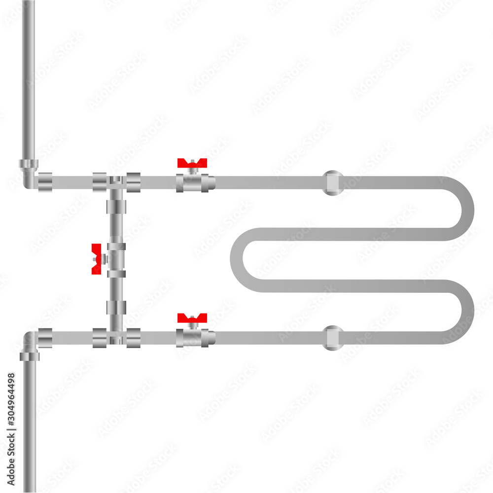Pipeline with tap. Polypropylene pipes. Heating with copper pipes. Warm floor Pipeline with tap. Polypropylene pipes. Heating with copper pipes. Warm floor