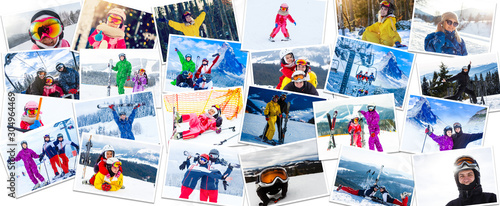 Obraz na plátně Big photo collage of winter sports ski and snowboarding