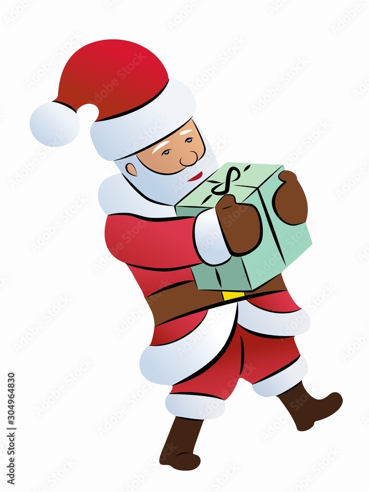 illustration of Santa Claus holding a gift  , vector drawing