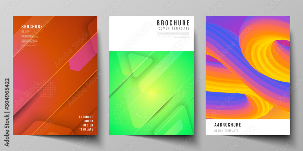 Vector layout of A4 format modern cover mockups design templates for brochure, magazine, flyer, booklet. Futuristic technology design, colorful backgrounds with fluid gradient shapes composition. Vector layout of A4 format modern cover mockups design templates for brochure, magazine, flyer, booklet. Futuristic technology design, colorful backgrounds with fluid gradient shapes composition.