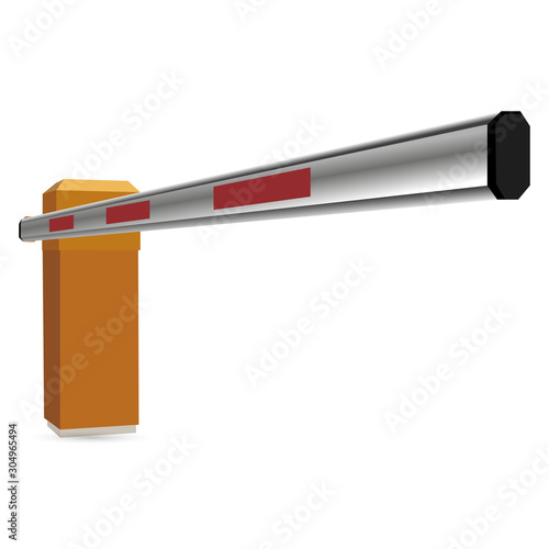 Open, closed parking barrier car barrier gate with stop sign isolated on transparent background. Art design street, road, stop, border.