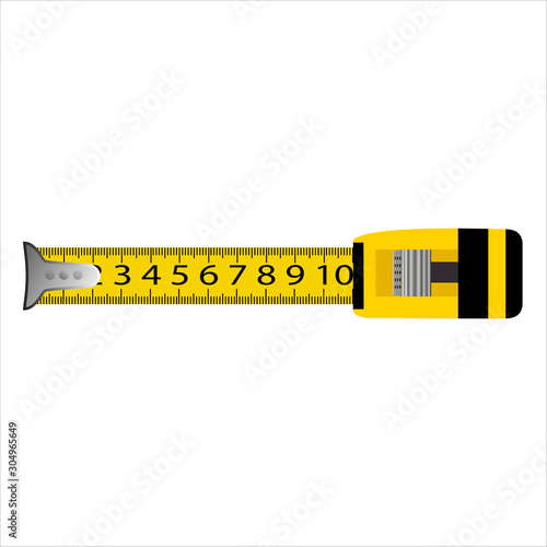 Tape measure in centimeters. Vector. Yellow measure tape on white background.