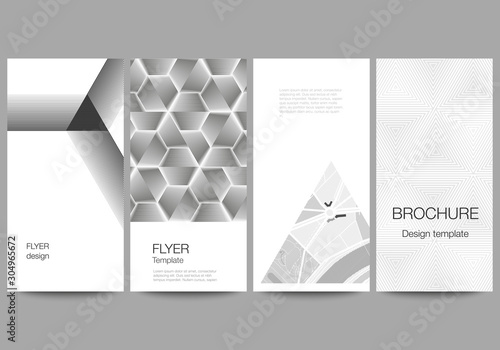 The minimalistic vector illustration of the editable layout of flyer, banner design templates. Abstract geometric triangle design background using different triangular style patterns.