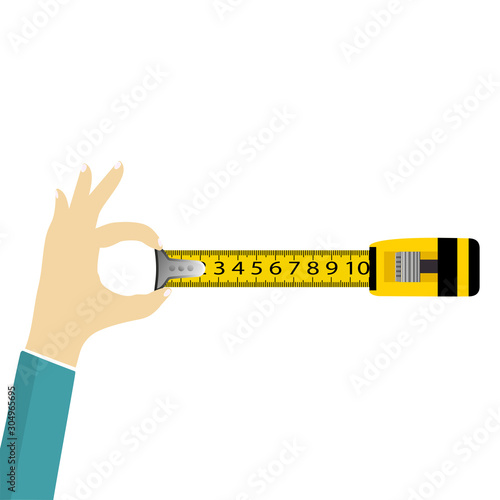 Measuring tape in the hands of a man