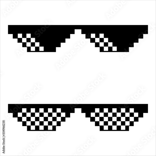 Glasses in the style of pixels and squares. Set Sunglasses vector design template.