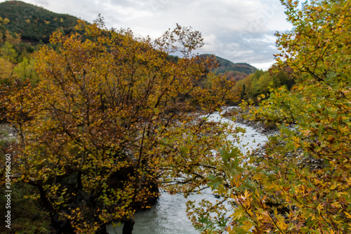 River arahthos in Tzoumerka Arta on cloudy day  Epirus  Greece