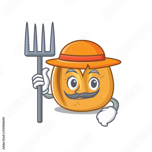 Fortune cookie as Farmer cartoon character with hat and tools