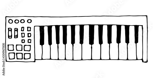 Midi keyboard vector line icon isolated on white background.