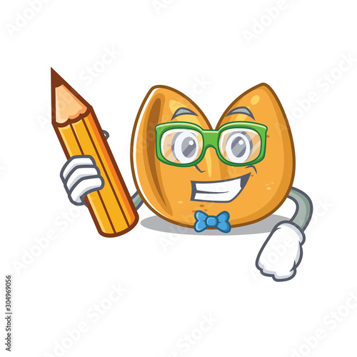 Cool smart fortune cookie Student character holding pencil
