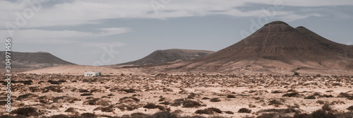 Desert landscape in Fuerteventura looking like a scene of Breaking Bad