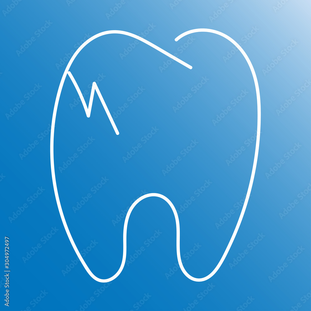 Cracked tooth flat line icon, Dental and medicine, vector graphics, a solid pattern on a blue background, Cracked tooth flat line icon, Dental and medicine, vector graphics, a solid pattern on a blue background,