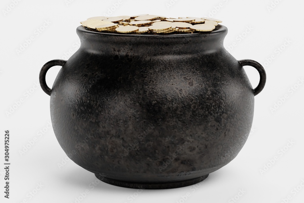 Realistic 3d Render of Pot with Money Realistic 3d Render of Pot with Money