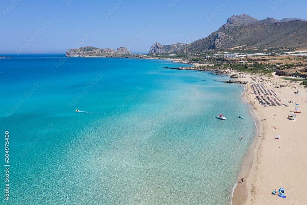 Aerial shot of beautiful turquoise beach Falasarna Falassarna Crete Greece