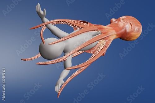 3D Render of Character eaten by Squid photo