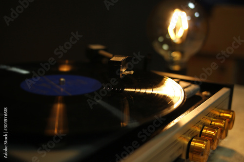 old vinyl player in action