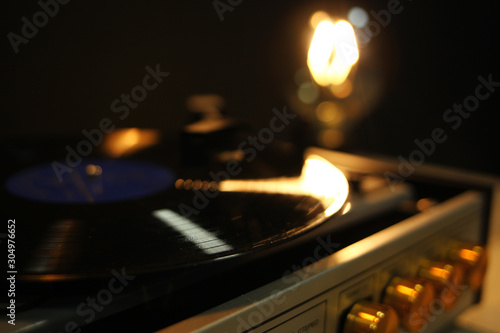 old vinyl player in action