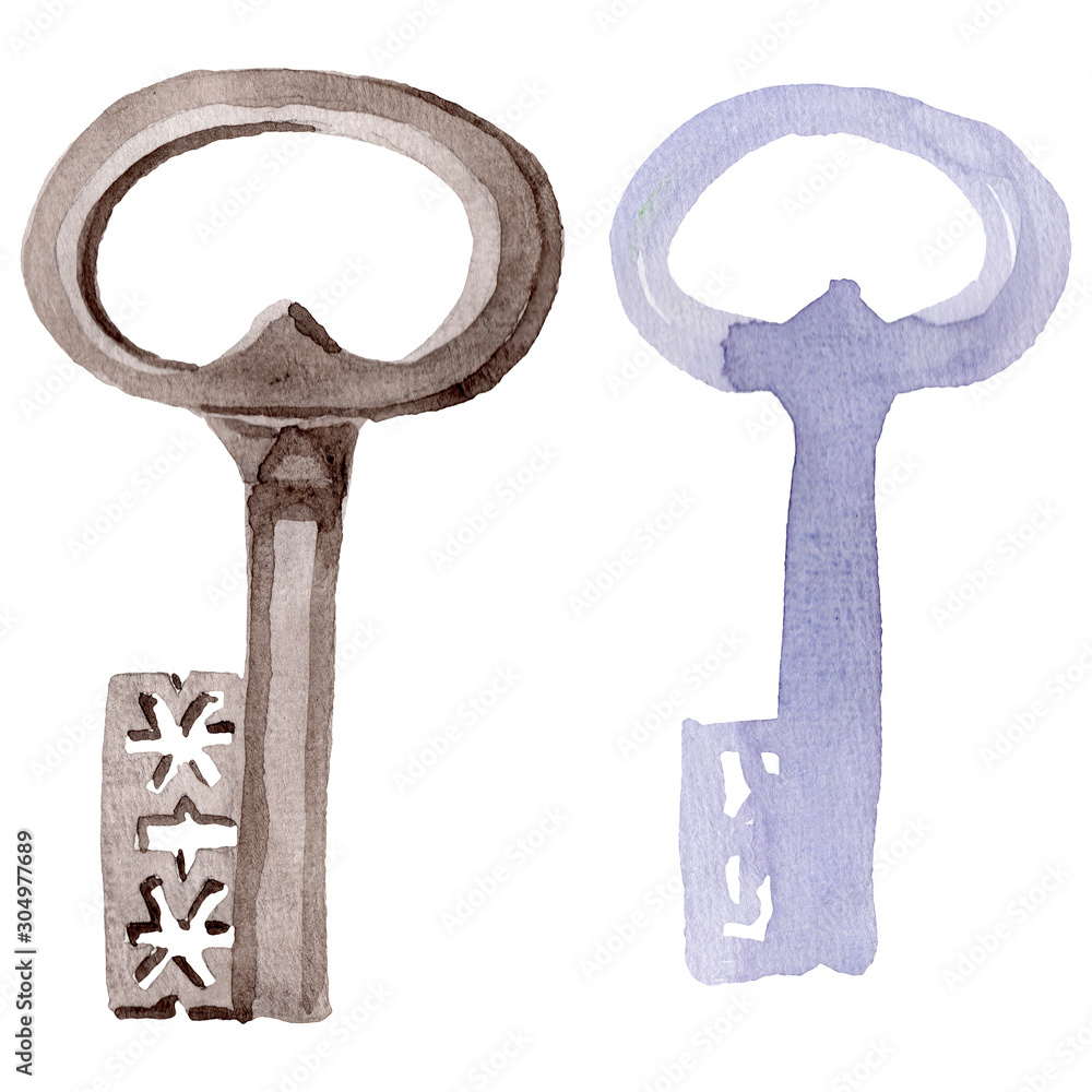 Isolated old key illustration element. Watercolor background illustration set. Watercolour drawing fashion aquarelle. Isolated old key illustration element. Watercolor background illustration set. Watercolour drawing fashion aquarelle.