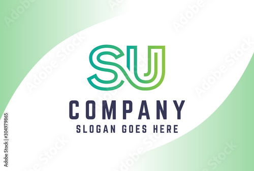 Green light gradient initial letter SU logo vector template