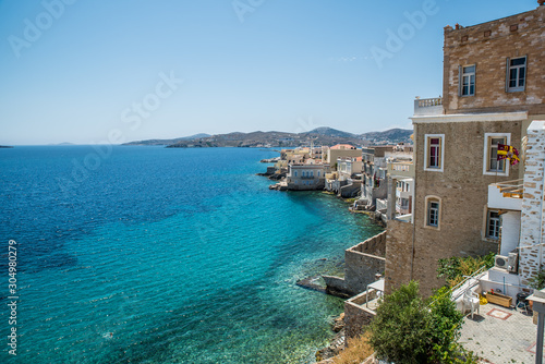 Fototapeta Naklejka Na Ścianę i Meble -  Vaporia area in Syros island main capital, Ermoupoli, also known as little venice at summer time, Syros is located in Cyclades, Greece