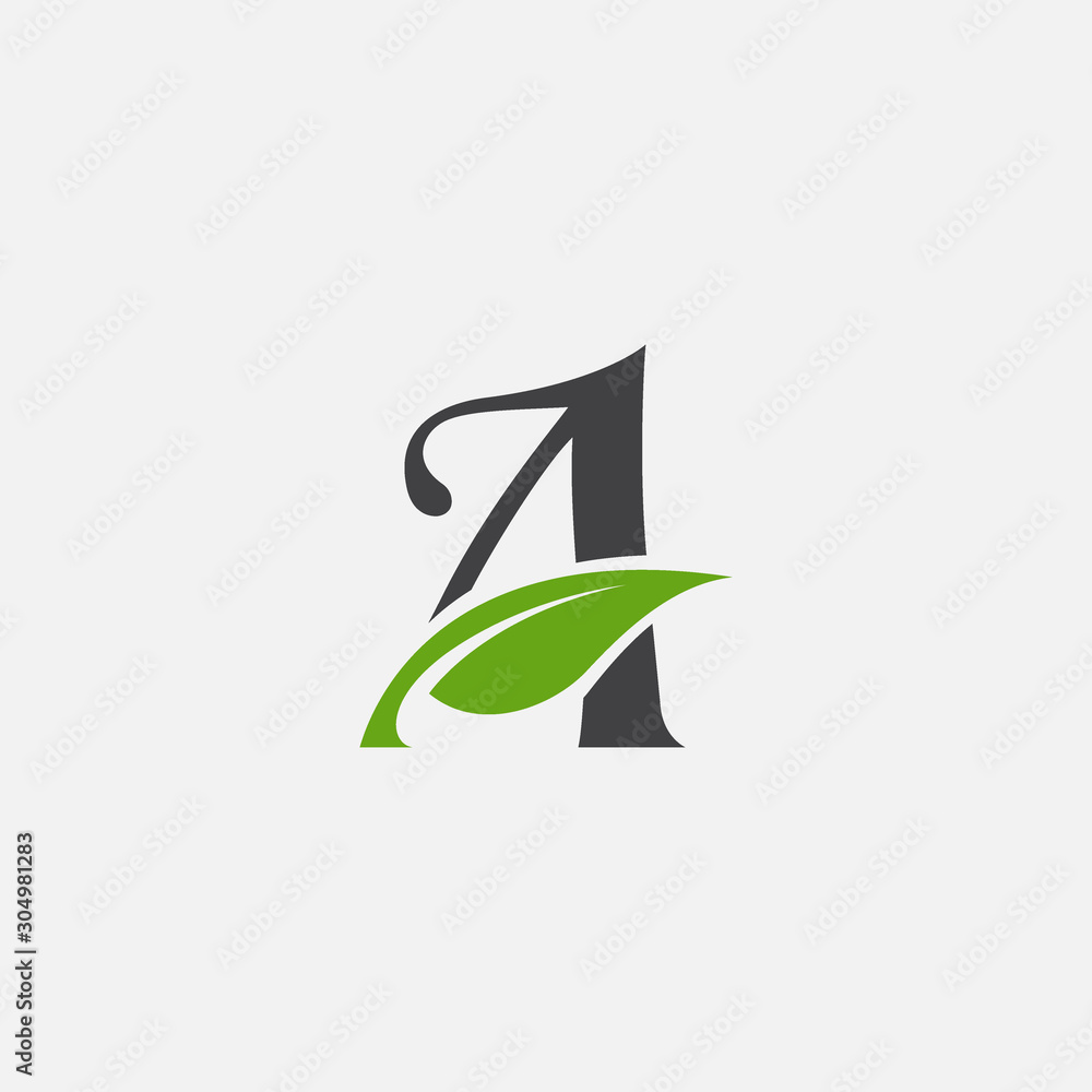 Vector green alphabet eco logo with leaves, Green Eco Alphabet Vector icon, initial A with nature logo design inspiration Vector green alphabet eco logo with leaves, Green Eco Alphabet Vector icon, initial A with nature logo design inspiration
