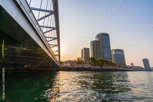 Canvas Print Tombori River Cruising at Osaka cruise of the Dotonbori canal with beautful  cit