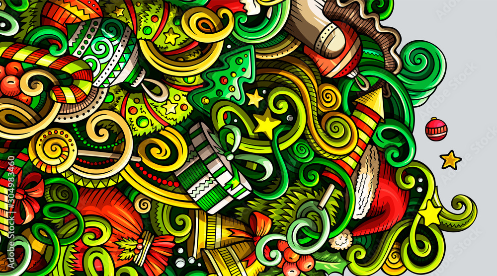 New Year hand drawn doodle banner. Cartoon detailed flyer. New Year hand drawn doodle banner. Cartoon detailed flyer.