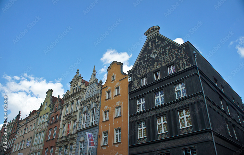 Colorful facade of old city in Gdansk, Poland.