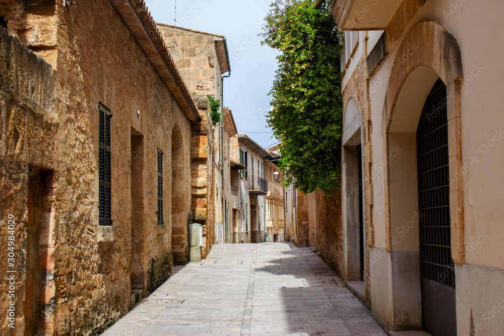 Typical Street View in the City of Alcúdia, Mallorca, Spain 2018