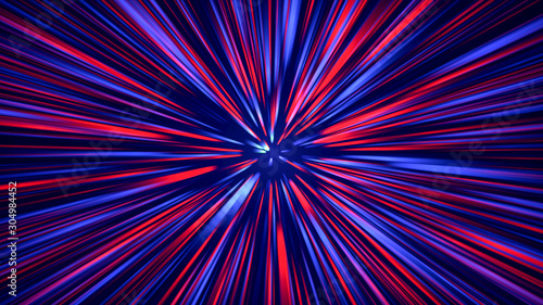 Red and blue rays from the center around the frame