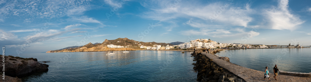 Panorama of capital and port of Naxos, chora, from Portara area, Cyclades, Greece Panorama of capital and port of Naxos, chora, from Portara area, Cyclades, Greece