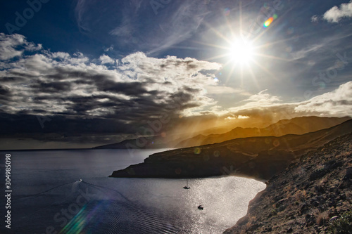 Sunset over Maderia island landscape  Ponta de sao Lourenco. It is nature background of a wonderful view of the sea cliffs  Portugal. It is a natural background.