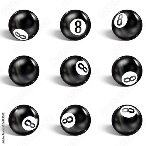 Set of realistic 8 ball. Isolated on a white background