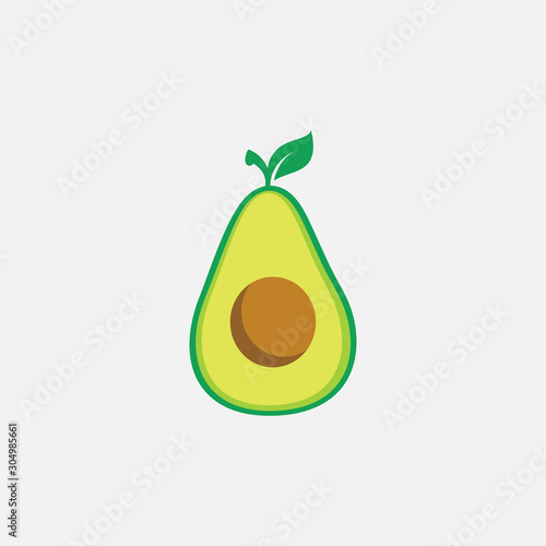 Avocado fruit logo template design, Avocado half with leaf vector design, Health food fruit illustration