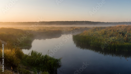 Poranne mgły nad Narwią, Dolina Górnej Narwi, Natura 2000, Podlasie, Polska