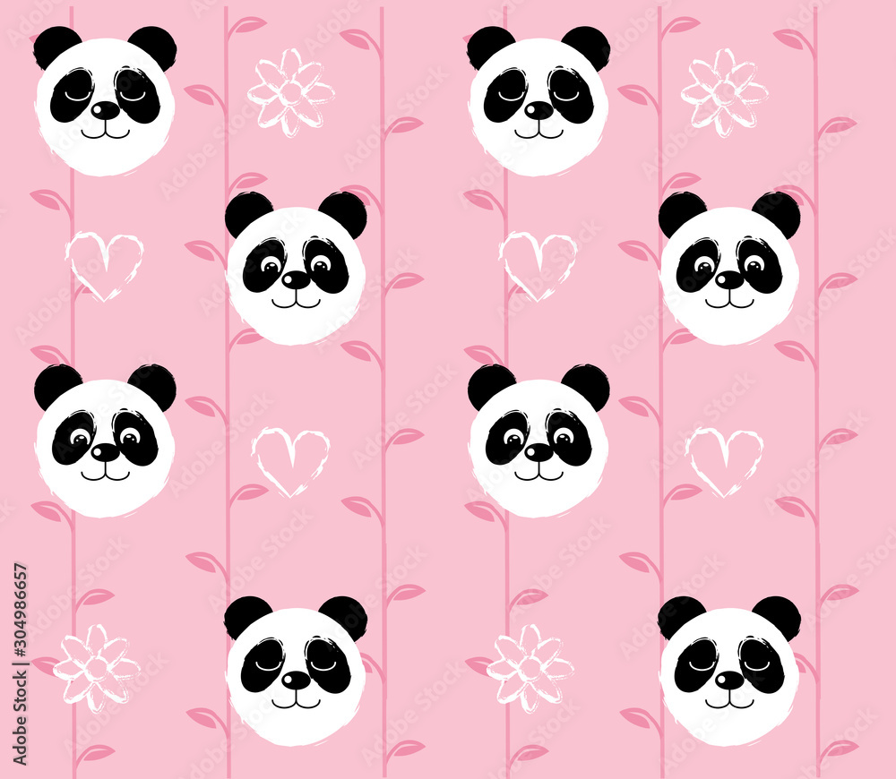 panda head pattern on pink background panda head pattern on pink background