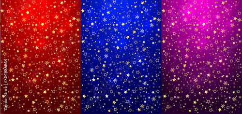 Vertical christmas background set with flowing golden glitter end christmas decoration. Place for text.