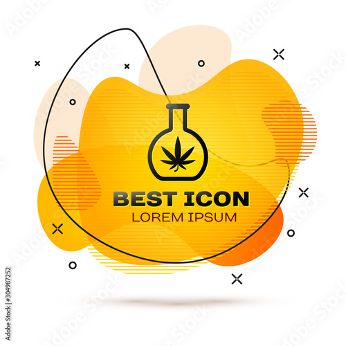 Black Chemical test tube with marijuana or cannabis leaf icon isolated on white background. Research concept. Laboratory CBD oil concept. Abstract banner with liquid shapes. Vector Illustration