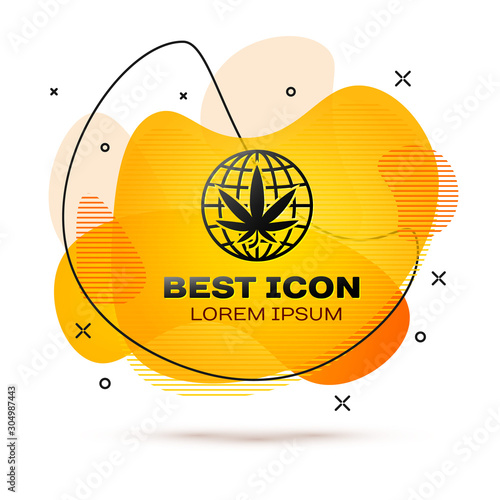 Black Legalize marijuana or cannabis globe symbol icon isolated on white background. Hemp symbol. Abstract banner with liquid shapes. Vector Illustration