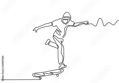 one continuous drawn line skateboard drawn by hand picture silhouette. Line art vector sketch single handdrawn. Minimalism design.