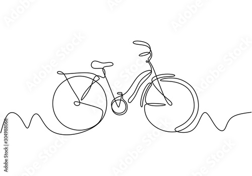 Abstract one line drawing with bike vector. Illustration cycling object isolated on white background.