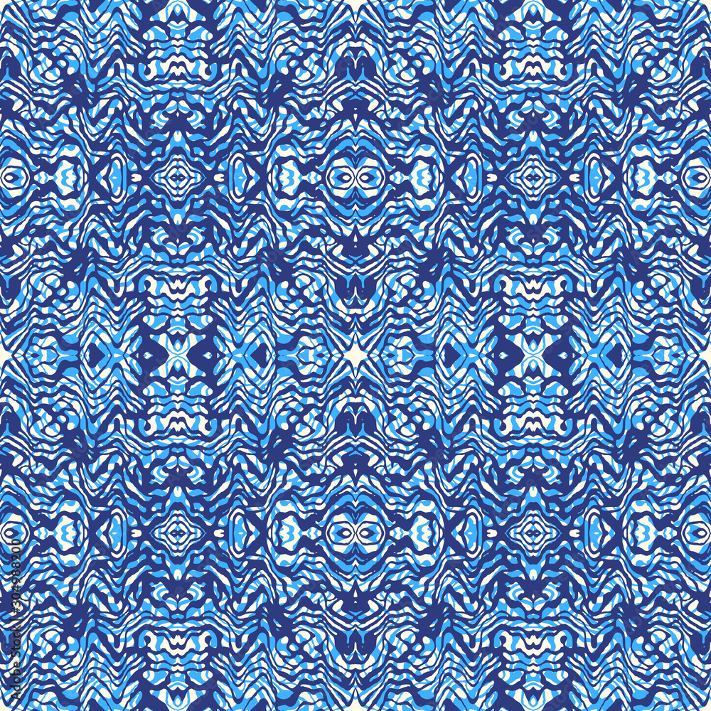 Fototapeta premium Seamless blue pattern with hand-drawn abstract design elements. Vector Illustration