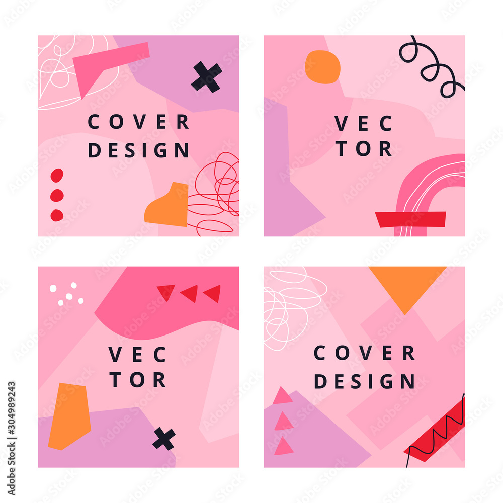 Vector set of abstract square pink backgrounds with copy space for text, design templates in scandinavian style. Simple minimal template for branding design. Vector illustration