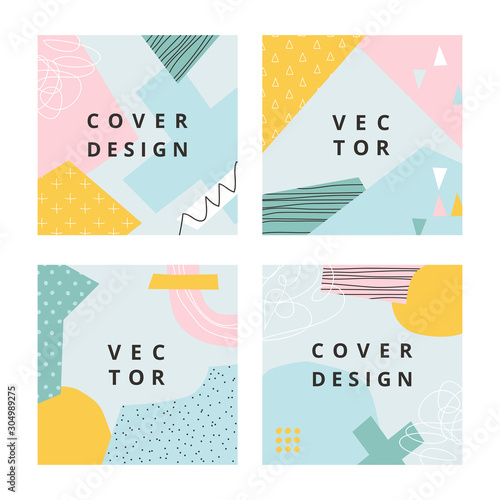 Vector set of abstract square blue backgrounds with copy space for text, design templates in scandinavian style. Simple minimal template for branding design. Vector illustration