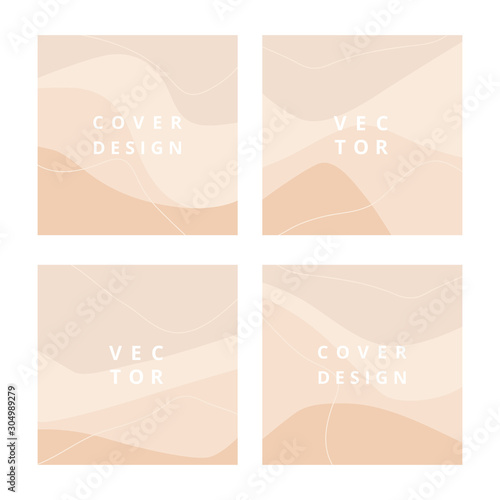 Simple set of abstract square backgrounds with wave shapes in pastel colors. Modern design template with space for text. Minimal stylish cover for branding design. Vector illustration