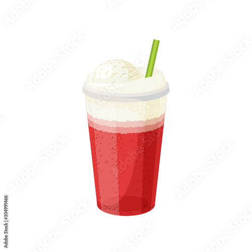 Glass of ice cream soda with straw. Vector illustration cartoon flat icon isolated on white.