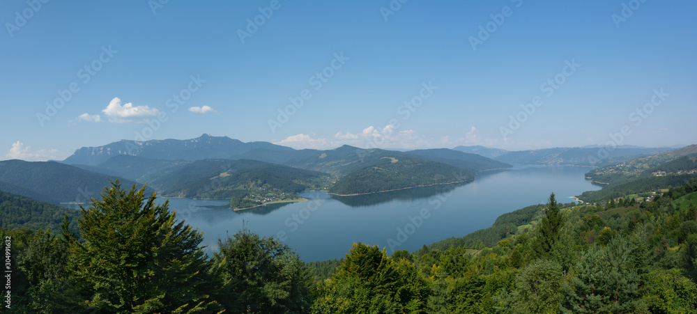 Beautiful panorama of Lake Bicaz (Lake Izvorul Muntelui) in Carpathian mountains, Romania