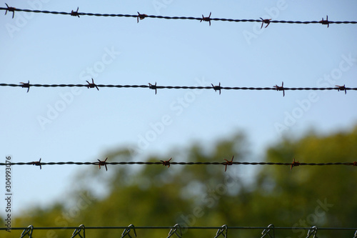 close-up of barbed wire fence, security barbed wire