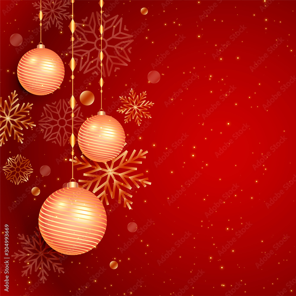 christmas red background with ball and snowflakes christmas red background with ball and snowflakes