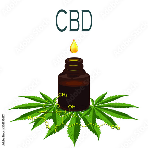 The formula of hemp CBD. Structural model of the molecules of cannabidiol and tetrahydrocannabinol. Medicinal cannabis. Medical marijuana, cannabinoids and health. Vector